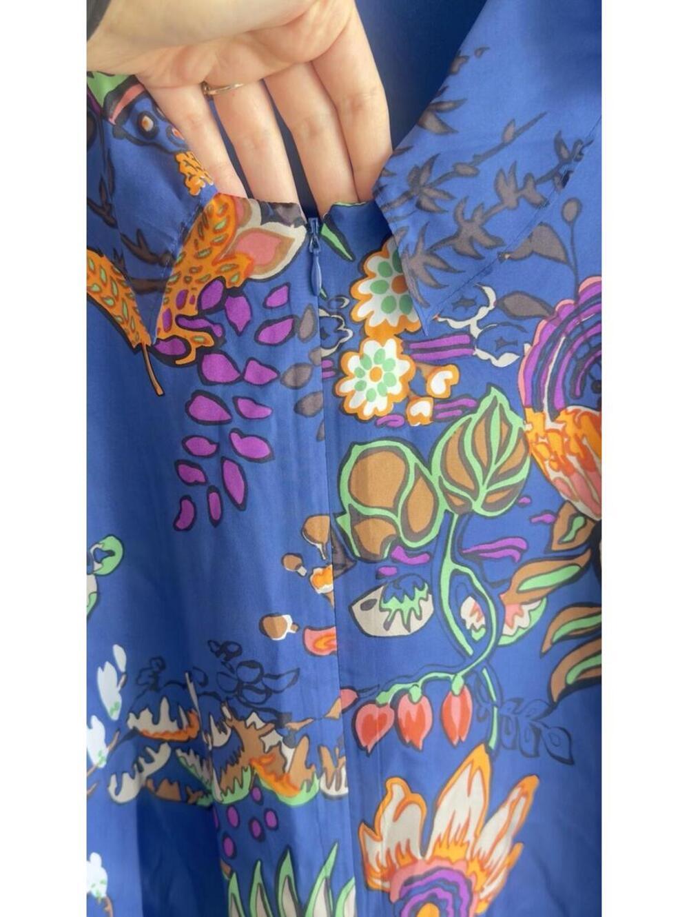 J.Crew Silk Ruffle Shift Dress Blue Floral Print Sleeveless Size 2 Lined - Picture 9 of 9